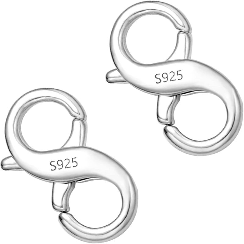 Ash's Choice Lobster Clasp Necklace Bracelet Extender,925 Sterling Silver Necklace Connector Bracelet Extender Clasps, White Gold Plated Closures Claw for DIY Jewelry Repair(0.55"x0.24",Silver,2P) - Image 1
